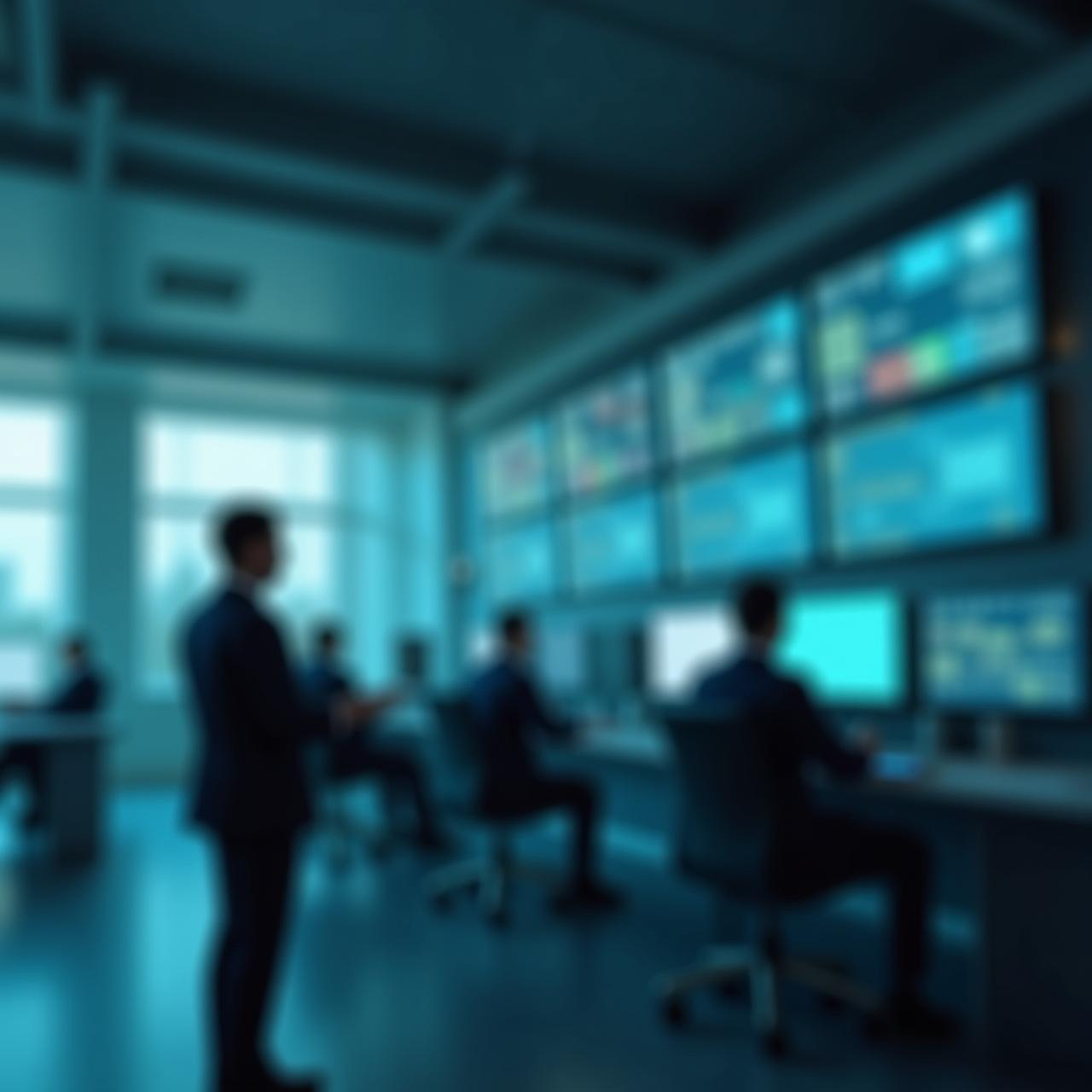 Strategic logistics planning center with digital tracking displays