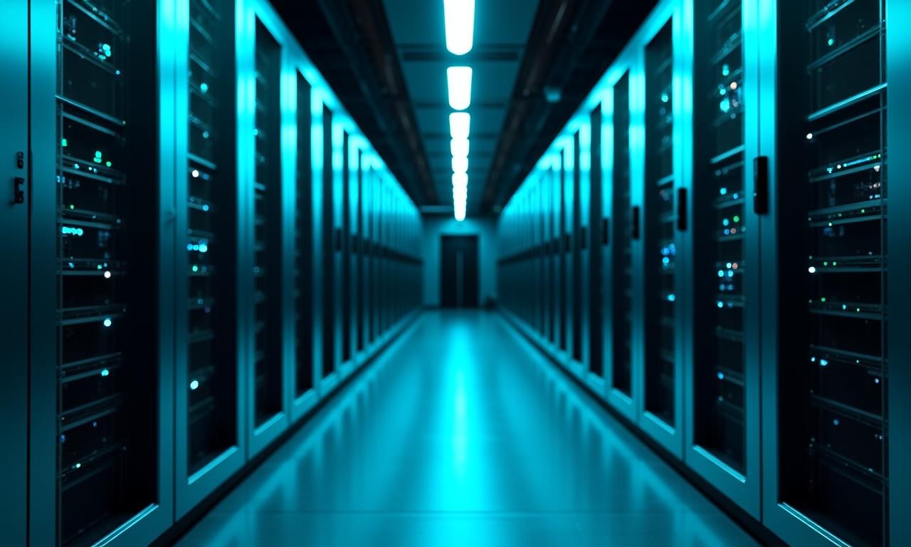 High-tech server room with glowing lights