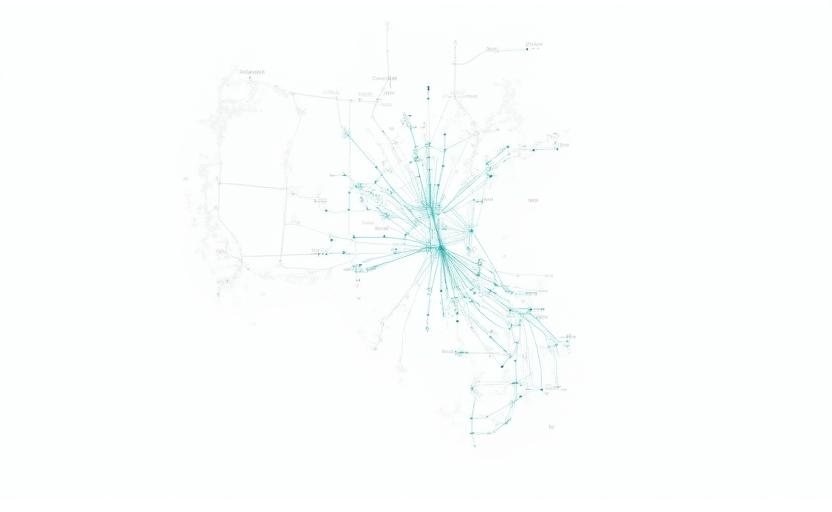 Digital map showing transit corridors across North America